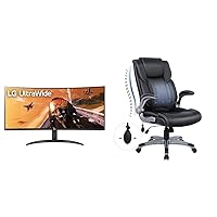 LG 34WP60C-B 34-Inch 21:9 Curved UltraWide QHD (3440x1440) VA Display with sRGB 99% Color Gamut & High Back Executive Office Chair- Ergonomic Home Computer Desk Leather Chair