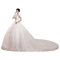 Lace Strapless Bridal Gown Long Train Wedding Dress