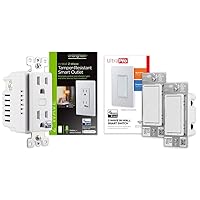 55256 Z-Wave Plus Smart Receptacle, Works with Alexa, ZWave 1 Always On Outlet Hub Required, White & UltraPro Z-Wave Smart Rocker Light Switch with QuickFit and SimpleWire, 2-Pack, 54890
