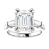 Siyaa Gems 3.50 TCW Emerald Moissanite Engagement Rings 10K 14K 18K Solid Gold Moissanite Diamond Ring 925 Sterling Silver Solitaire Engagement Ring Wedding Ring