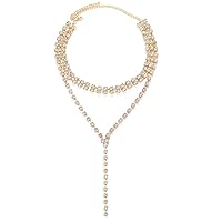 STONEFANS Layered Rhinestone Chokder Necklace for Women Wedding Bikini Crystal Choker Y Necklace Silver Long Neck Jewelry Beach Gift