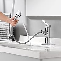 Bathroom Faucet with Pull Out Sprayer Chrome Copper Single Handle Kitchen Basin Mixer Tap with Three Modes Sprayer Rotating Spout Hot and Cold Water Modern Vanity Basin Faucets with Sprayer