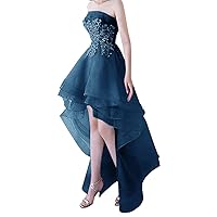 Prom Dresses Hi Low Evening Formal Dress Lace Applique Wedding Party Gowns Strapless for Women