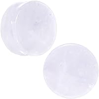 Body Candy Womens 2Pc Solid White Cloudy Quartz Stone Double Flare Tunnel Plug Ear Plug Gauges Set of 2