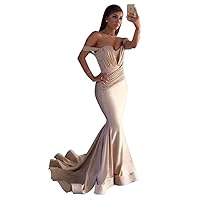 VeraQueen Women's Off Shoulder Mermaid Prom Dress Satin Pleated Formal Evening Dress Bridesmaid Prom Gowns