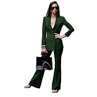 Women's Stripe Suit Two Piece Set Jacket Pants Available Color for Office Lady Formal