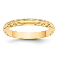Jewels By Lux Solid 10k Yellow Gold 3mm Lightweight Milgrain Half Round Wedding Ring Band Available in Sizes 5 to 7 (Band Width: 3 mm)