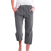 Women's Joggers Casual Straight Leg Capri Soft Pants Elastic Waist Lightweight Beach Capri Trouser with Pockets