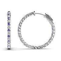 Tanzanite & Natural Diamond Inside-Out Hoop Earrings 1.32 ctw 14K White Gold