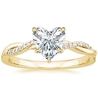 Moissanite Anniversary Ring 2 CT Heart Cut Moissanite Ring Solitaire Twisted Shank Engagement Rings Moissanite Promise Gifts for Her Wedding Ring 10K/14K/18K Solid Yellow Gold