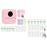 Mini Portable Printer Set with 12 Rolls Printing Paper + 16 Rolls Thermal Paper Set, Including Sticker/White Plain Paper, Pink