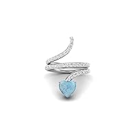 7MM Heart Shape Wrap Bypass Snake Ring Natural Larimar 925 Sterling Silver Women Wedding Rings