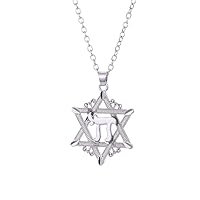 TEAMER Israel Jewish Star of David Necklace Jewish Chai Kabbalah Gold Pendant Necklace Hebrew Letter Unisex Necklace for Women Men