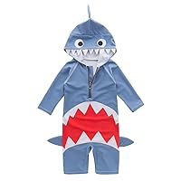 May's Kids Boys Shark Design Sun Protection Swimwear Swimming Bathing Onepiece Swimsuit Gray