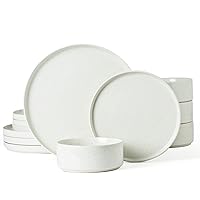 Nebula Plates and Bowls Set, 12 Pieces Dinnerware Sets, Dishes Set for 4, White