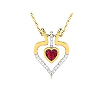 Unique Double Heart Shape Lab Made Red Ruby 925 Sterling Silver Pendant Necklace with Cubic Zirconia Link Chain 18