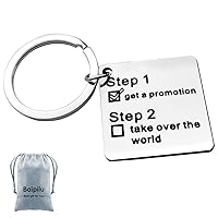 Baipilu Inspirational Gifts Graduation Keychain Step 1 Get a Promotion Step 2 Take Over the World Adventure Keychains for Friend Colleague Graduates Birthday