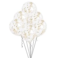 Unique Industries Decorations Clear Party Balloons with Gold Confetti, 12