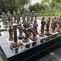 Personalized Chess Set for Adults Large Antique Pegasus Chess Pieces Hand Carved Weighted Chessmen Wooden Chess Board with Storage, Gift Idea for Dad, Birthdays (Bronze - Silver)