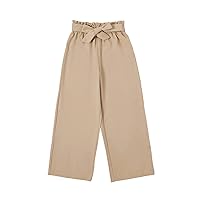 Milumia Girl's Casual Belted Paperbag Elastic Waist Wide Leg Solid Long Pants