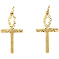Ankh Cross Earrings | 14K Yellow Gold Ankh Cross Lever Back Earrings - Made in USA