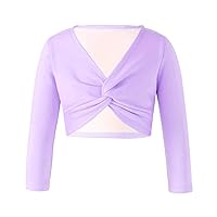 CHICTRY Girls Ballet Wrap Top Long Sleeve Knot Cardigan Sweater Pullover Crop Tops Dance Dress Cover Up