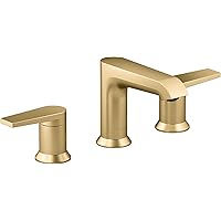 KOHLER 97093-4-2MB Hint Widespread Bathroom Faucet with Pop-Up Drain Assembly, 3 Hole 2-Handle Bathroom Sink Faucet, 1.2 gpm, Vibrant Brushed Moderne Brass