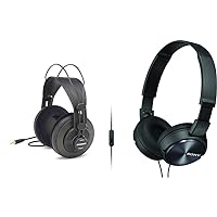 Samson Semi Open-Back Studio Reference Headphones, Black, Over Ear (.) & Sony MDR-ZX310AP ZX Series Wired On Ear Headphones with mic, Black
