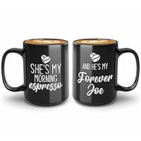 Couple Coffee Mug 15oz Black - Espresso Forever Joe - Coffee Lover Gift To Boyfriend Barista Tea Lover Gift To Girlfriend Naughty Wife Gift Husband Anniversary Marriage Romantic