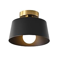 Ceiling Light Fixture, Hallway Ceiling Light with Gold Plate and Matte Black Shade, Modern Simple Style Porch Light Fixtures Semi Flush Mount (Black)