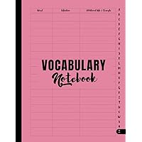 Vocabulary Notebook: Large Simple 3 Columns Vocabulary Journal with A-Z Alphabetical Tabs: Pink Cover