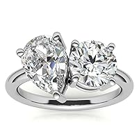 10K Solid White Gold Handmade Engagement Rings 2.0 CT Round & Pear Manual Cut Premium Simulated Diamond Solitaire Wedding/Bridal Ring Set for Women/Her Propose Rings