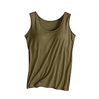 Women Tank Tops with Built in Bra Padded T Shirt Sleeveless Summer Tees Solid Camis Basic Workout Tops Comfy Yoga Top, Cute Workout Tops for Women Comfy T Shirts