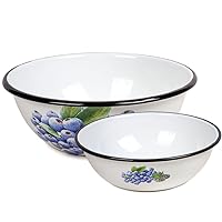 QMKGEC YIROCK GenericABCDEFG Enameled Steel Bowl Blueberry Enamelware Serving Bowl Soup Bowl Salad Bowl Mixin Bowl (2.5L)