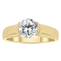 Certified Half Bezel Natural Diamond Solitaire Ring in 10K Yellow Gold (.75ctw- 1.50ctw)