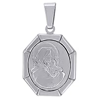 925 Sterling Silver Unisex CZ Virgin Mary and Child Religious Charm Pendant Necklace Measures 34.3x19.7mm W