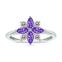 3/4 Carat TW Colorful Gemstone and Diamond Flower Ring in 10K White Gold (Available in Garnet, Sapphire, Ruby and More)