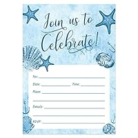 DB Party Studio Beach Party Invitations with Envelopes (Pack of 50) Fill-In Milestone Birthday, Retirement Party Invites Wedding, Graduation, Anniversary Party Nautical Invitations VI0059