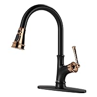 Matte Black and Rose Gold Pull Down Kitchen Faucet with Easy-Retract Sprayer - Single Handle High Arc One Hole Pull Out Kitchen Sink Faucet
