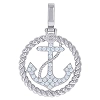 925 Sterling Silver Mens CZ Cubic Zirconia Simulated Diamond Nautical Ship Mariner Anchor Ocean Charm Pendant Necklace Measures 35.5x23.8mm Wide Jewelry for Men