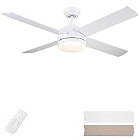 CJOY Ceiling Fans with Lights, 52 inch Ceiling Fan with Light and Remote, LED Dimmable, Modern Ceiling Fan Reversible Two-color 4 Blades, 3 Speeds Quiet, Outdoor Ceiling Fan for Patios/Bedroom Indoor