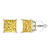 1.9ct Princess Cut Conflict Free Solitaire Canary Yellow Unisex Stud Earrings 14k White Gold Screw Back conflict free Jewelry