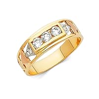 JewelryWeb 14k Yellow Gold White Gold and Rose Gold CZ Cubic Zirconia Simulated Diamond Wedding Band For Men Ring Size 10