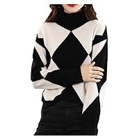 Cashmere Sweater Pullover Women High Collar Wool Sweater Warm Color Contrast Knitted Bottoming Shirts