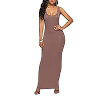 Women's Sexy Bodycon Sleeveless Pencil Club Tank Long Maxi Dress Apricot