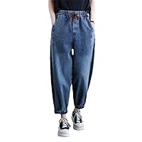 Spring Autumn Blue Harem Jeans Women Loose Ankle-Length Streetwear Denim Boyfriend Female Pockets
