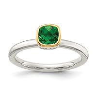 925 Sterling Silver With 14k Accent Created Emerald Ring Measures 2mm Wide Jewelry for Women - Ring Size Options: 6 7 8