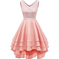 Short Satin Prom Dress 2024 a line high Low Sequined Summer Dresses for Women 2024