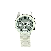 Chronograph Styling White Bracelet with Deployant Buckle, 9-Inch,White