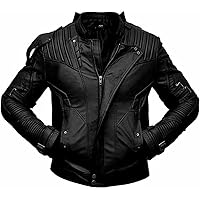 Leather to wear LTW | Men's Black Biker Guardian Star Lord Genuine Sheepskin Motorcycle Cafe Racer Leather Jacket